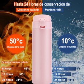 EASYTAO Termos para Cafe, Botella de Agua, Mantiene Frío y Caliente 6 Horas, Termo Taze de Acero Inoxidable, Vaso Termico para Adultos y Niño, Hombres y Mujeres(450ml Rosa)
