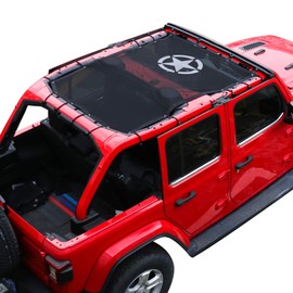 Sunshade for 2018-2023 Jeep Wrangler JLU 4 Door Full Length Mesh Sun Shade, JL Unlimited, Sport, Sport S, Sahara, Rubicon Sunshade Bikini Soft Top Cover Net, Blocks UV, Wind, Noise, Star