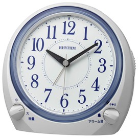 RHYTHM 8RA648SR03 Alarm Clock, Electronic Sound/Bell Sound, Switchable 2 Alarms, Continuous Second Hand, Light, White