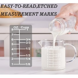 Etched Graduated Glass Measuring Cup - [Insulated Handle | V-Shaped Spout] - High Borosilicate Glass Measuring Cup for Kitchen or Dining, Easy to Read, 250ml (8oz, 1 Cup)
