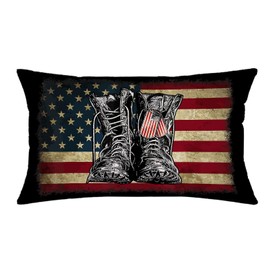 AOFANGGO 4th of July Patriotic Throw Pillow Cover 12x20 Patriotic America Stars Stripes Cushion Case Decor American USA Freedom Boot Black Flag Home Sofa Decoration