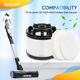 KEEPOW LVAC-200 Vacuum Filters Replacement Fit for Levoit LSV-V201-WUS Cordless Stick Vacuum, 4 Pre-Motor Filters + 2 Post-Motor Filters