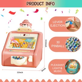 ROHSCE Mini Pinball Machine for Kids Ages 3-12, Electronic Tabletop Arcade Games for Home with Lights & Music, Board Game with 30 Pinballs, Active Toy for Toddlers, for Boys Girls (Pink)