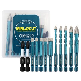 MINLAYCUT Tile Glass Drill Bits - 12PCS 3/16"-3/8" Diamond Drill Bits Set for Procelain Ceramic Tile Glass Wood Plastic PVC,Drill Bit with 1/4 Inch Quick Change Hex Shank
