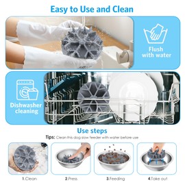 AMIR Dog Slow Feeder for Slow Down Eating, Silicone Slow Eating Bowl for Dogs, 40 Strong Suction Cups, Easy to Clean, Insert Slow Feeder Dog Bowl (Grey, L)