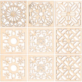 20pcs Unfinished Wooden Pieces Embellishments Boho Flower Wood Cutouts Shapes Wooden Craft Tags for DIY Scrapbooking Card Making Sewing 40MM