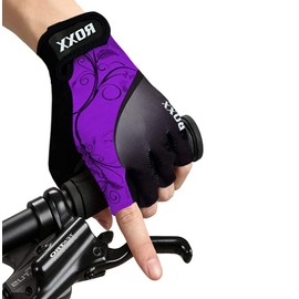 ROXX Cycling Gloves Fingerless Mens Women Unisex Gel Padded Cycling Gloves Half Finger Bike Riding Mitts (Small, Purple)
