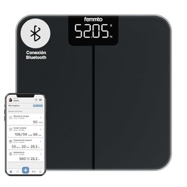 FEMMTO Báscula Digital de Baño Isora con Bluetooth Moderna Minimalista 180 Kg Peso Corporal Pantalla LED Negro