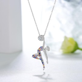 Gymnastics Necklace 925 Sterling Silver Athlete Pendant Necklace Colorful Zircon Jewelry For Women and Gymnast Birthday Gift