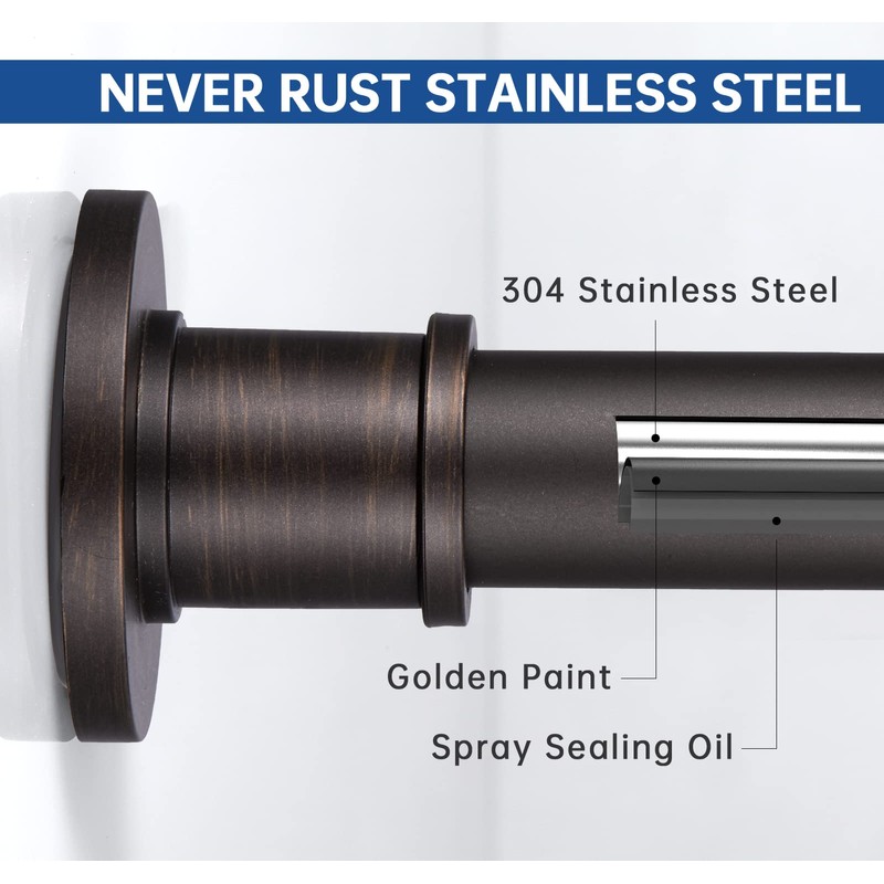 BRIOFOX Industrial Shower Curtain Rod - Never Rust Non-Slip 43-72