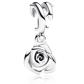 Generic Rose in Bloom Dangle Charm for Bracelets Necklaces,925 Sterling Silver Beads with Jewelry Gift for Women Girls Family Friends at Christmas Mother's Day