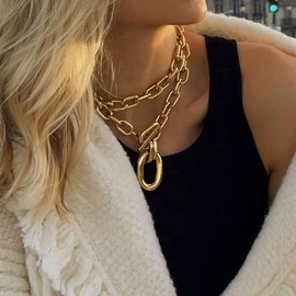 Jovono Chunky Choker Necklaces Gold Layered Necklace Chain Punk Thick Necklaces Accessories for Women