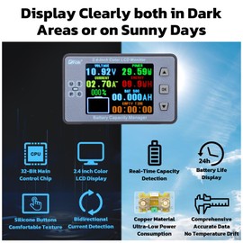 DROK Digital Multimeter, DC 8-100V 100A Battery Monitor 12V 24V 36V 48V 60V Volt Amp Watt Meter, Big Color Screen LCD Display Capacity Time Power Voltmeter Ampmeter for RV Solar Panel Battery Charge