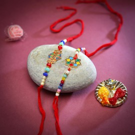 Set of 2 Rakhi for Brother Rakhi Thread bracelets for Bhabhi Bhaiya and Bhatiji veera Diwali Bhaidooj Rakhi Set Dora Bracelet Kalwa with gift Pack for Brother Sister Indian Traditional Festival