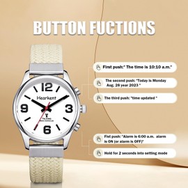Hearkent British English Talking Watch for Women with Large Numbers Self-Setting for Visually impaired, Blind or Elder People (Nylon Beige)
