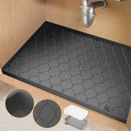 WowDay Under Sink Mat, 34”x22” Silicone Under Sink Mats for Kitchen Waterproof, Thick Under Sink Liner with Drain Hole, Bathroom Under Sink Tray, Undersink Mat Cabinet Protector for Leaks Spills