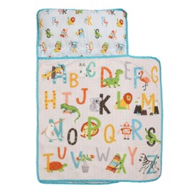 Alphabet Animals Toddler Naptime Blanket with Attached Removable Pillow, 44”x20” Kids Super Soft Rest Nap Mat, Rollup and Close with Straps & Carry Handle for Preschool, Daycare and Sleepovers