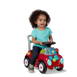 Radio Flyer Busy Buggy Ride On Toy Car with 17 Interactive Activities, Sit-to-Stand for Ages 1-3, Features Built-in Storage, Walk or Ride Options for Toddler Development and Play