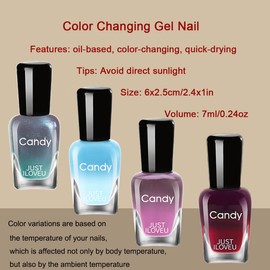 Rowcay Color Changing Nail Polish Set, 4 Pcs Classic Temperature Colors, 0.24oz Finger Toenail Nail Polish Quick Dry, Glossy Finish, Suitable for Women and Girls, 7ml Each
