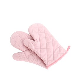 Oven Mitts, Premium Heat Resistant Kitchen Gloves Cotton & Polyester Quilted Oversized Mittens, 1 Pair Pink