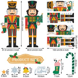 Nezyo Christmas Nutcrackers Wall Stickers Nutcracker Window Decals Large Nutcracker Christmas Decor Snowflakes Christmas Wall Decorations Porch Sign Clings for Xmas Decor, 59 Inch
