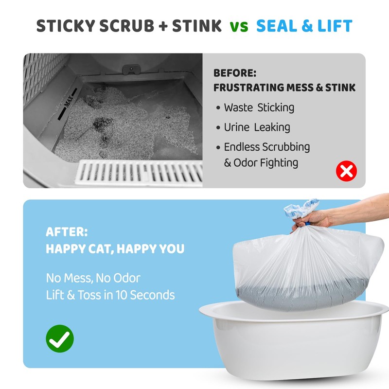 Watreeco Cat Litter Box Liners with Quick-Close Drawstrings - Leak-Proof,