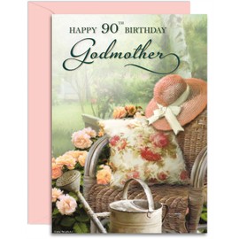 Godmother 90th Lazy Day Birthday Card - Medium Sized Card (A5 Size -148mm x 210mm) with Envelope