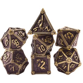 SIQUK 7 Pieces Dice Metal Set DND Dice Polyhedral Dice Metal Game D20 D12 D10 D% D8 D6 D4 DND Dice Metal for RPG D&D Dungeons and Dragons, Bronze