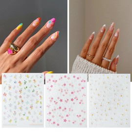Flower Stickers for Nails 3D Sickers for Nails Art Design Fingernail Stickers Self-Adhesive Nail Supplies Accessories for Women DIY Decoration (Flower daisyers)
