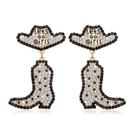 arete de vaquero con abalorio brillantes con abalorio de diamantes de imitación para mujeres y niñas, divertidos aretes colgantes de gota para niñas de campo occidental, vaquera, Let's Go Girls de día