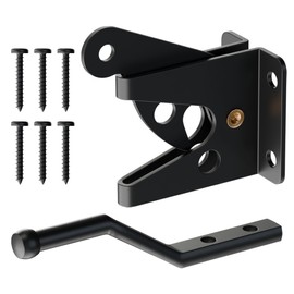 Self-Locking Heavy-Duty Gate Latch: Automatic Gravity Lever Type for Wooden Fences, Equipped with Longer Fasteners and Pull String Door Latches, Steel Material, Black Appearance-1 Pack