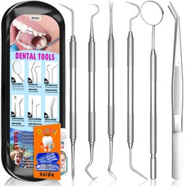 Dental Tools Plaque Remover Teeth Cleaning Tool﻿s Kit 6 Pcs Dental Care Kit Stainless Steel Dental Pick Tartar Remover Tool for Home/Travel/Pet Care-Storage Case Included