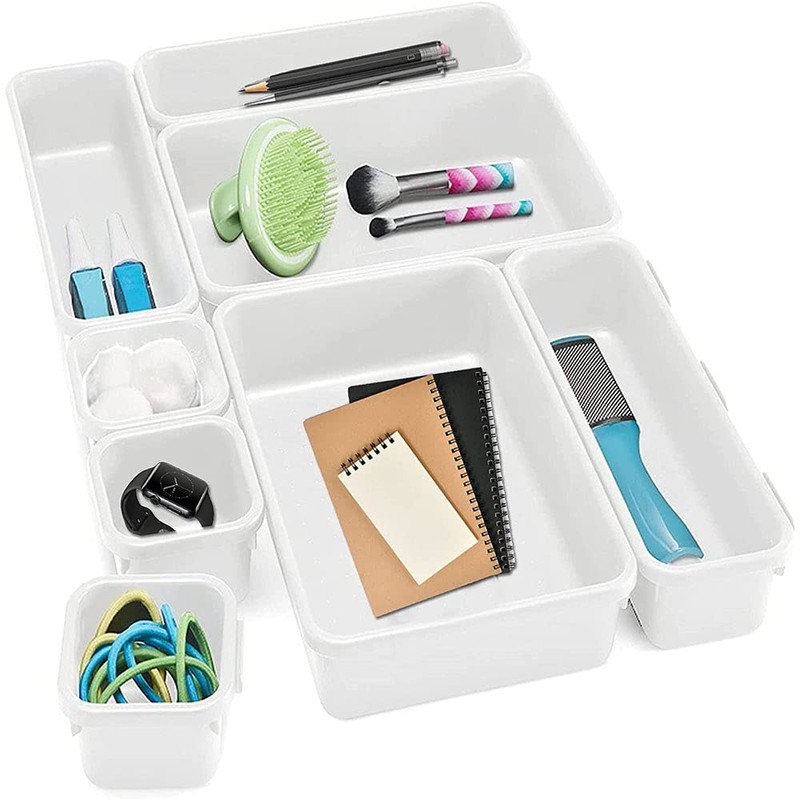 Pack of 8 Drawer Organiser, Organiser Storage Box, Plastic Drawer
