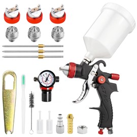 HVLP Spray Gun with 1.4/1.7/2.0mm Nozzles and Accessories Red
