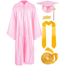 Mukum Matte Graduation Cap and Gown Set with Tassel 2025 Charm Honor Cord Graduation Stoles for High School College Bachelor Bright Pink-48