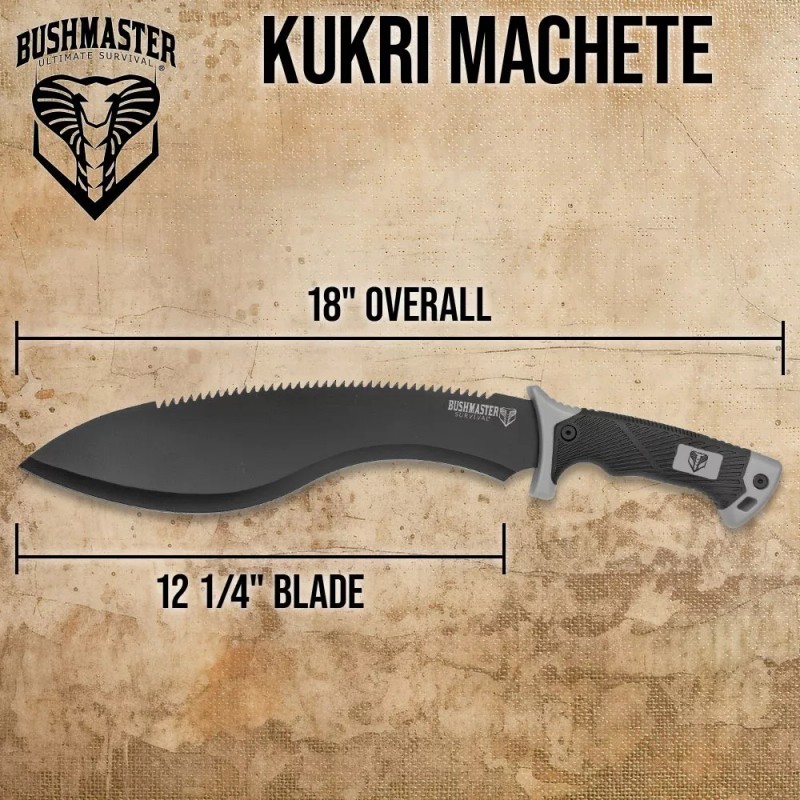Bushmaster Kukri Machete Knife with Nylon Sheath | Sawback Blade