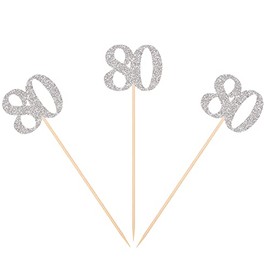 Pack of 10 Silver Glittery 80th Birthday Centerpiece Sticks Number 80 Table Topper Adult Birthday Anniversary Pary Decorations