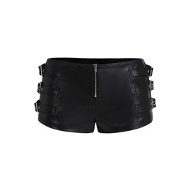 BEAUDRM Women's Y2K Faux Leather Shorts Low Waist Metal Buckle Skinny Mini Shorts Party Outfit Black X-Small
