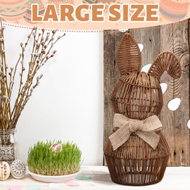 Thiccywoov Rattan Bunny with Bow Easter Decor 12" Table Rabbit Easter Decorations Spring Bunnies Decoration Statue Figurine Rattan Bunny Decor for Home Farmhouse Table Kitchen