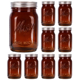 WELLIFE Amber Mason Jars, 9 Pack wide mouth mason jars for Pickling, Canning, Fermenting and Food Storage, Microwave Safe