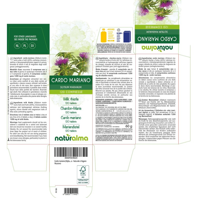 Milk Thistle (Silybum Marianum) Herb and Fruits Naturalma - 60