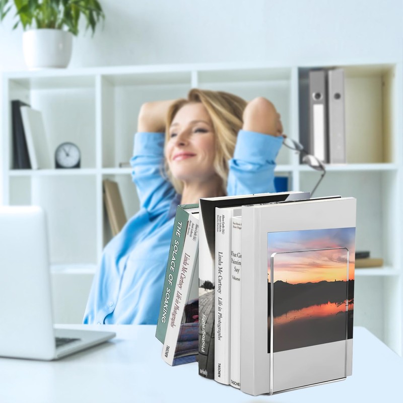 DARUITE Acrylic Bookend Transparent Bookend Acrylic Clear Book Holder for