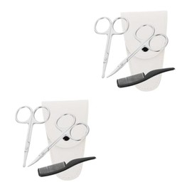 8pcs Precision Beard and Nose Hair Trimming Scissors Set Stainless Steel Grooming Kit Pointed and Round Scissors White Leather Case and Small Comb for Men