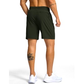 Men's Hiking Shorts 7"/9" Lightweight Athletic Shorts for Men Quick Dry Stretch Casual Shorts with 3 Zipper Pockets(7inch,Army Green,M)