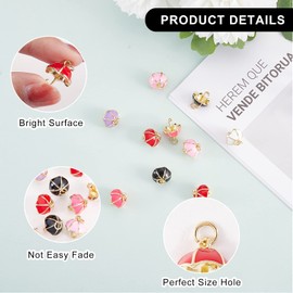 LiQunSweet 10 Pcs Random Colored Tiny Umbrella Charm Golden Plated Metal Brass Enamel Travel Vacation Small Charms for Jewelry Making - 15x13mm