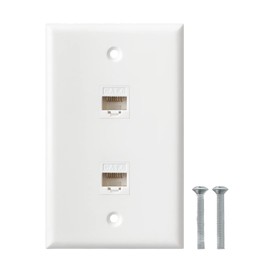 Ethernet Wall Plate, 2 Port Cat6 RJ45 Keystone Inline Coupler Wall Plate for Cat7/6/5/5e Ethernet Devices - White