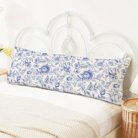 SNNDER Vintage Chinoiserie Blue and White Floral 20x54 Body Pillow Cover with Zipper, Retro Cottagecore Toile De Jouy Flower Botanical Decorative Long Hug Pillow Cases for Bed Couch