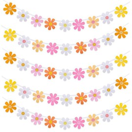 Guyode Pack of 5 Daisy Decorative Hanging Banner Flowers Garland Bohemian Style Birthday Decoration Daisy Stylish Daisy Decorations Nursery Home Decoration for Party Birthday