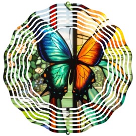 Keely's Korner Inc. Stained Glass Image Butterfly Wind Spinner Kinetic Garden Art Outdoor Decor