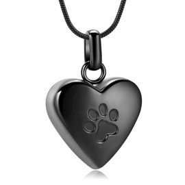 Pet Cremation Jewellery for Ashes Pendant Paw Print Pet Heart Urn Necklace Memorial Keepsake Jewellery for Pet/Dog/Cat Ashes, Stainless Steel, No Gemstone